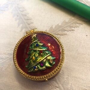 Vintage Christopher Radko Gold Tone and Enamel Christmas Tree Hinged Trinket Box